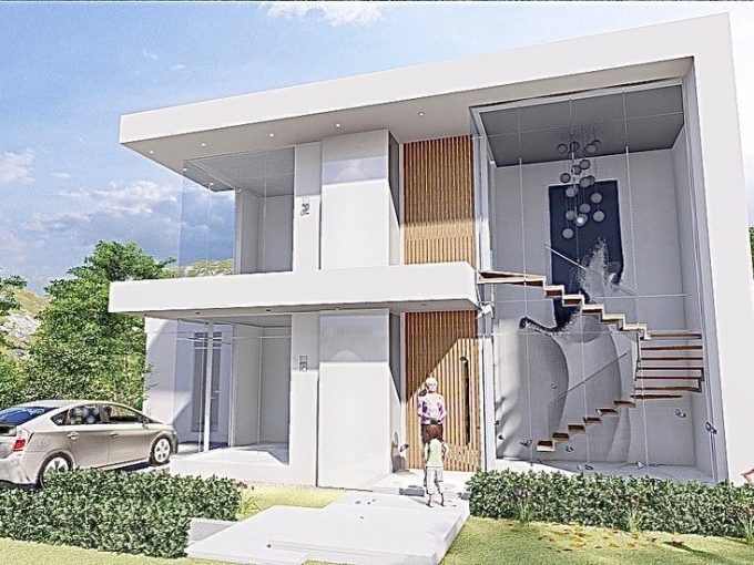 Diseño conceptual de moderna casa de 02 niveles con 03 habitaciones & 03 baños
